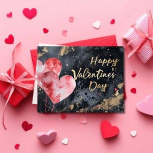 Rosa und goldene Herzen im dunkelgelben Valentinst Postkarte