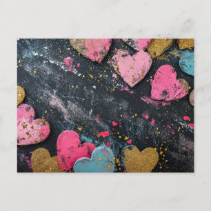 Rosa und goldene Herzen im dunkelgelben Valentinst Postkarte