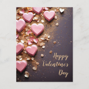 Rosa und goldene Herzen im dunkelgelben Valentinst Postkarte