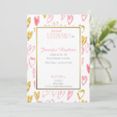 Rosa und goldene Herzen Party Einladungen (Stehend Vorderseite)