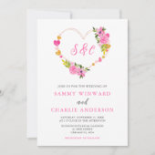Rosa und goldene Herzen Valentinische Hochzeit Einladung (Vorderseite)