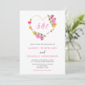 Rosa und goldene Herzen Valentinische Hochzeit Einladung (Stehend Vorderseite)