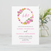 Rosa und goldene Herzen Valentinische Hochzeit Einladung (Stehend Vorderseite)