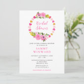 Rosa und goldene Herzen Valentinisches Brautparty Einladung (Stehend Vorderseite)