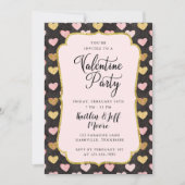 Rosa und goldene Herzen Valentinisches Party Einladung (Vorderseite)