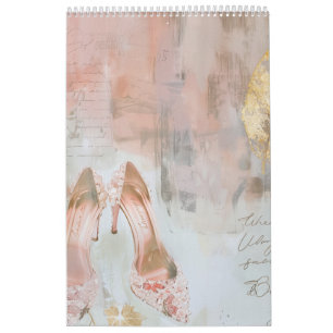 Rosa und Goldene High Heel Modekunst Kalender
