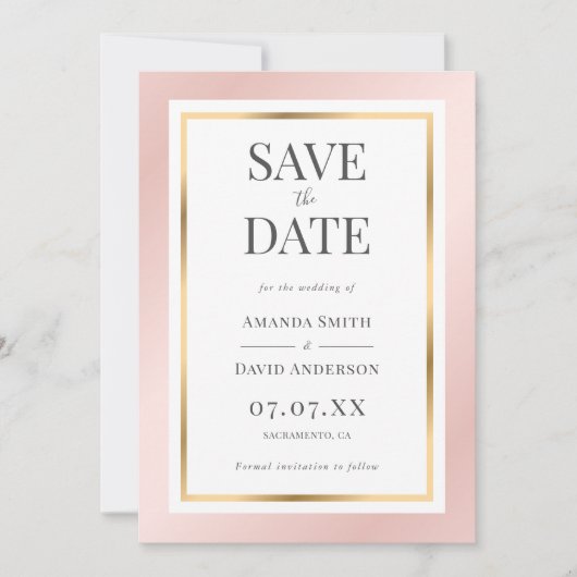 Rosa und goldene Hochzeit in elegantem Rosa Save The Date (Vorderseite)