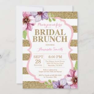 Rosa und Goldene Hochzeits-Brunch-Einladung Floral Einladung