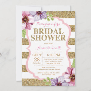 Rosa und Goldene Hochzeitsshower-Einladung Floral Einladung