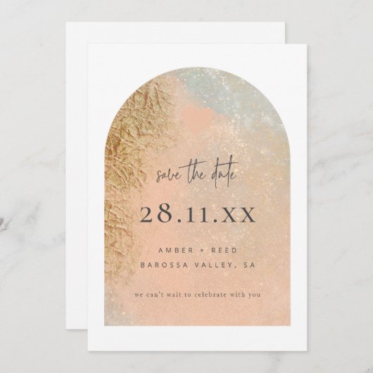 Rosa und goldene Imitat Glitzer Save The Date (Vorne/Hinten)