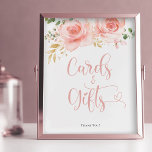 Rosa und goldene Karten und Geschenke-Zeichen Fotodruck<br><div class="desc">Ein süßes Baby Mädchen ist unterwegs! Feiern Sie die bevorstehende Ankunft Ihres neuen Freudenbündels mit meinen schicken Blusch- und rosa Aquarellblütenduschkarten und dem Geschenkschild. Die Blume sind in Rosa und Rosa gehalten. Personalisieren Sie diese fröhliche Einladung mit Ihren Party-Details einfach und schnell; drücken Sie die Schaltfläche Anpassen, um den Stil...</div>