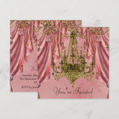 Rosa und goldene Kronleuchter-Party Einladungen (Vorne/Hinten)