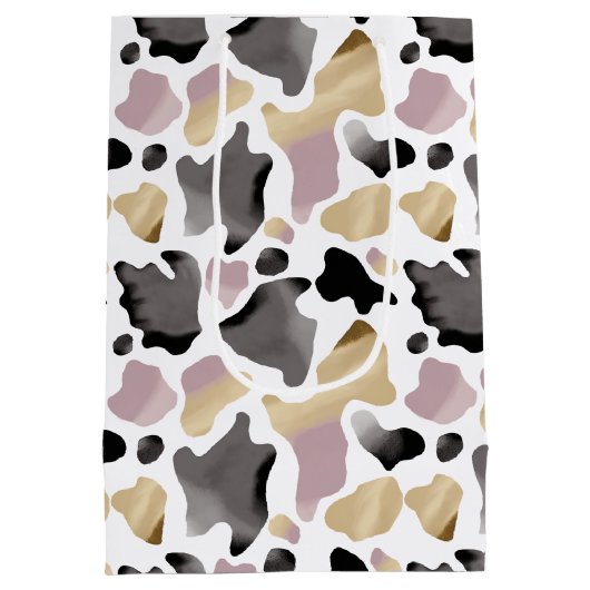 Rosa und goldene Kuh Print Birthday Geschenktasche Mittlere Geschenktüte (Rückseite)