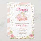 Rosa und goldene Kürbisbrunnendusche Einladung (Vorne/Hinten)