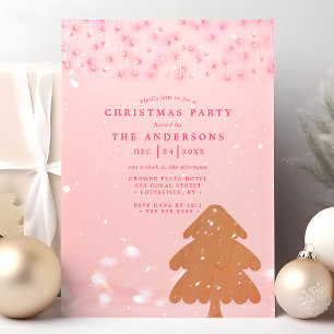 Rosa und goldene Lichterketten Moderne Weihnachtsp Einladung