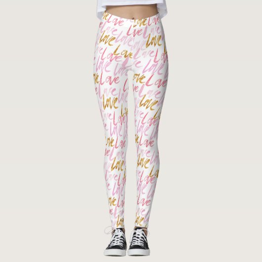 Rosa und goldene LIEBE Frauen Leggings (Vorderseite)