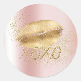 Rosa und goldene Lippen Kiss Gold Glitzer XOXO Runder Aufkleber