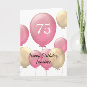 Rosa und goldene Luftballons 75. Geburtstagskarte Karte