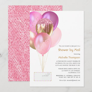 Rosa und goldene Luftballons Baby- oder Brautparty Einladung