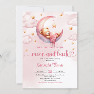 Rosa und goldene Mädchen-Dusche auf dem Mond und h Einladung