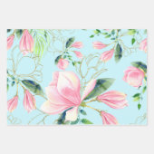 Rosa und goldene Magnolia Wasserfarbe Geschenkpapier Set (Vorderseite 2)