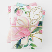 Rosa und goldene Magnolia Wasserfarbe Geschenkpapier Set (Beispiel)