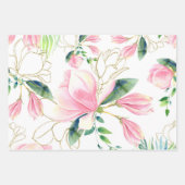 Rosa und goldene Magnolia Wasserfarbe Geschenkpapier Set (Vorderseite)