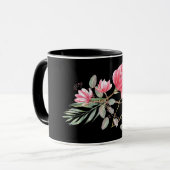 Rosa und goldene Magnolien auf schwarz Tasse (Vorderseite Links)