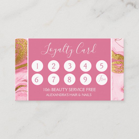 Rosa und goldene Marmor Girly Loyalty Punch Treuekarte (Vorderseite)