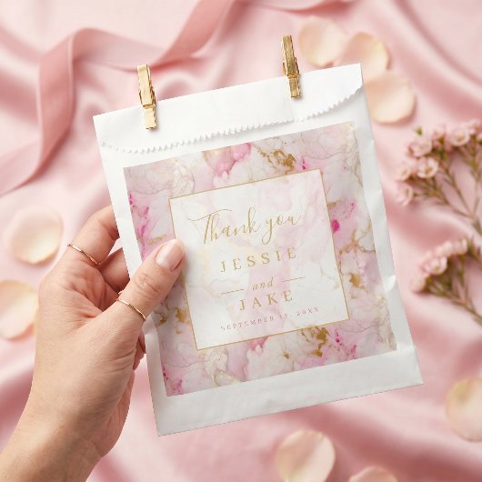 Rosa und goldene Marmor-Hochzeit Geschenktütchen