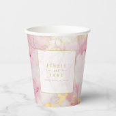 Rosa und goldene Marmor-Hochzeit Pappbecher (Vorderseite)
