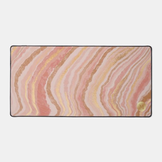 Rosa und goldene Marmor mit Goldmonogramm Schreibtischunterlage (Vorderseite)