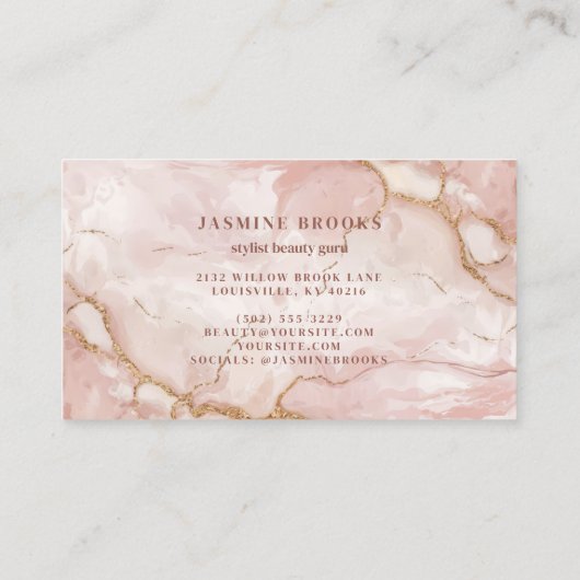 Rosa und goldene Marmorplatte Chic Glam Visitenkarte (Rückseite)