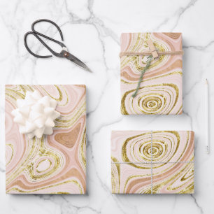 Rosa und goldene Marmorverkleidung Geschenkpapier Set