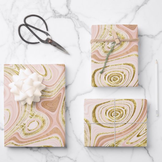 Rosa und goldene Marmorverkleidung Geschenkpapier Set (Vorderseite)
