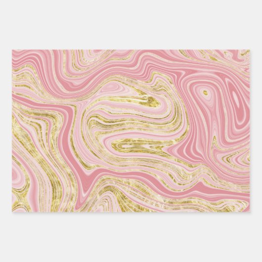 Rosa und goldene Marmorverkleidung Geschenkpapier Set (Vorderseite 2)