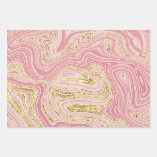 Rosa und goldene Marmorverkleidung Geschenkpapier Set (Vorderseite)
