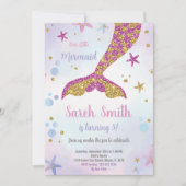 Rosa und goldene Meerjungfrau Glitzer Schwanz Einl Einladung (Vorderseite)