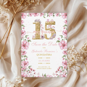 Rosa und Goldene Miss Quince Quinceañera Save The Date