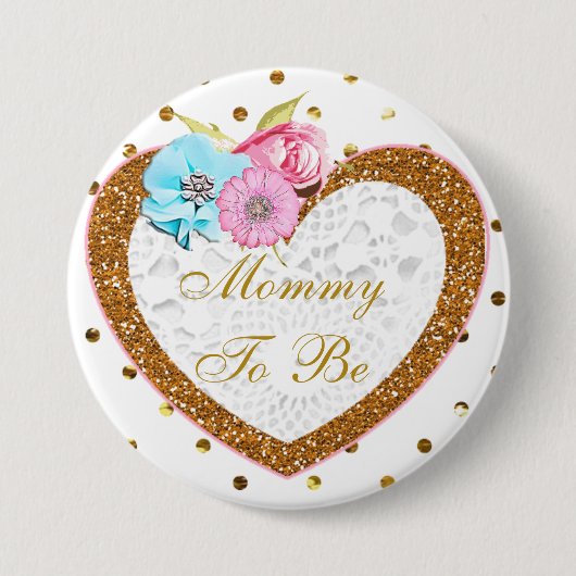 Rosa und goldene Mommy zum Baby-Duschknopf Button (Vorderseite)