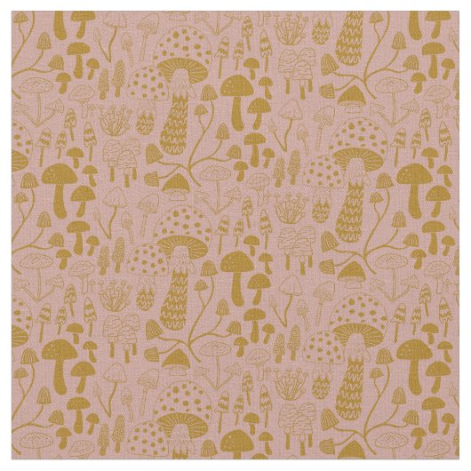 Rosa und goldene Mushroom-Stoffe Stoff (Nahaufnahme)