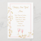 Rosa und goldene Neujahrskarte mit Champagnertoast Menükarte (Vorderseite)