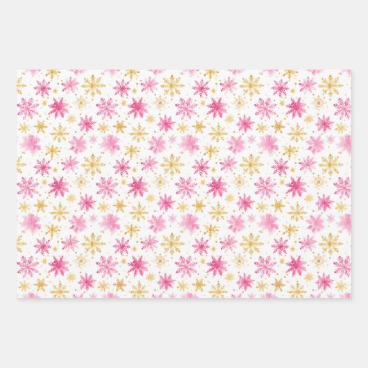 Rosa und goldene Ornamente, Bäume und Schneeflocke Geschenkpapier Set (Vorderseite 3)