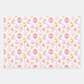 Rosa und goldene Ornamente, Bäume und Schneeflocke Geschenkpapier Set (Vorderseite)