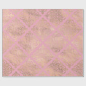 Rosa und goldene Pariser Forelle Damask Geschenkpapier (Flach)