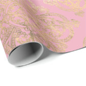 Rosa und goldene Pariser Forelle Damask Geschenkpapier (Rolleneckpunkt)