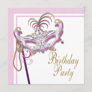 Rosa und Goldene Perlen-Maskenparty Einladung
