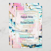 Rosa und goldene Pinselstriche Einladung (Vorne/Hinten)