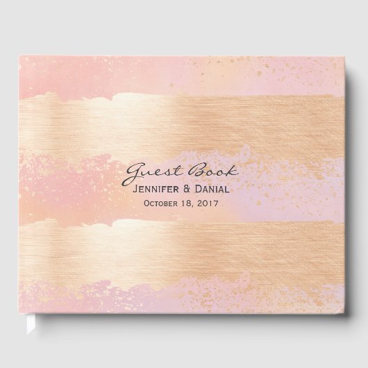 Rosa und goldene Pinselstriche für das Gästebuch (Vorderseite)