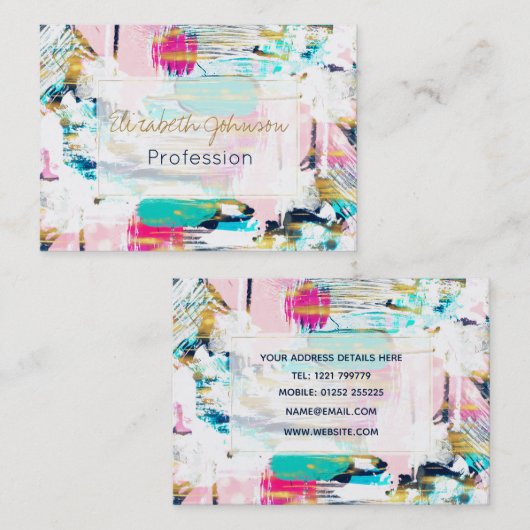 Rosa und goldene Pinselstriche Visitenkarte (Vorne/Hinten)